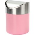 thumbnail image 1 of Papelera pequeña de acero inoxidable de color rosa con tapa abatible para la oficina, la mesa, el coche o el dormitorio, 1 of 5