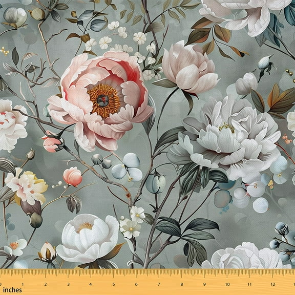 Manfei Vintage Tropical Floral Fabric by the Yard (1 Yard), Girls Flower Decorative Fabric by the Yard, Branches Leaves Sewing & Crafting Fabric