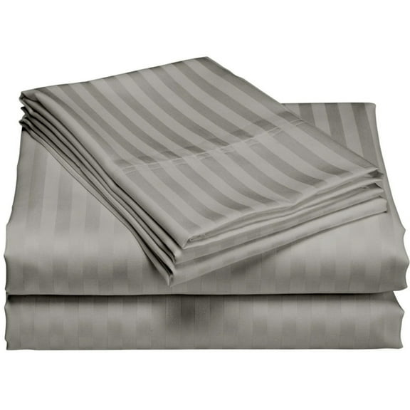 AUQ 1200 Thread Count 100% Cotton Stripe Sheet Set Deep Pocket (Queen,Silver)