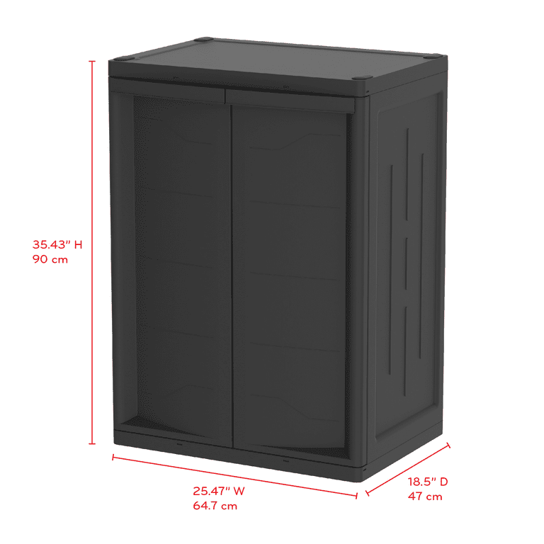 Hyper Tough Plastic Garage Storage Cabinet 2 Shelf 18.5d x 25.47W x 35.43H, Black