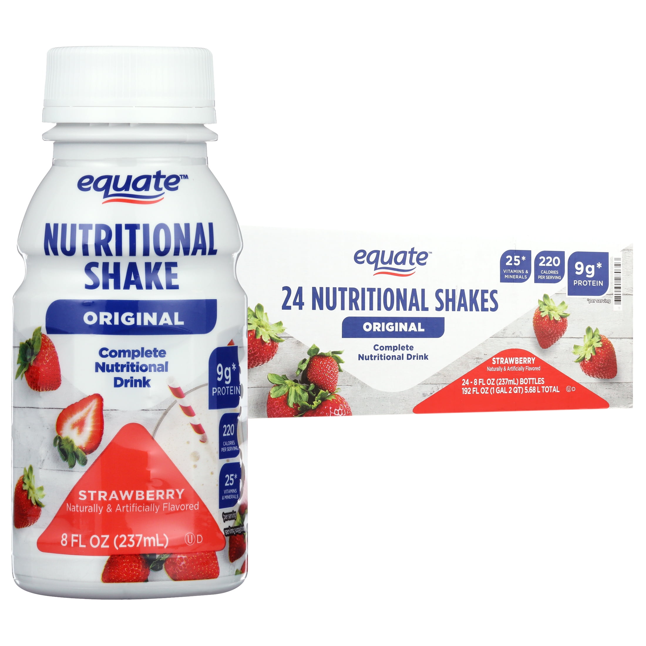 Equate Original Nutritional Shake, Strawberry, 8 fl oz, 24 Count
