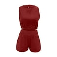 thumbnail image 4 of Wyongtao Women's Tracksuits Summer 2 Piece Outfits Short Sets Sleeveless Two Piece Lounge High Waisted Shorts with Pockets,Wine L, 4 of 7