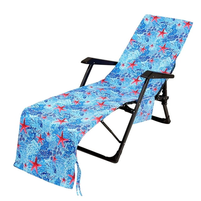 Recliner Chair Covers for Reclining Chair Beach Chair Cover Printed Beach Towel Polyester Cotton Lounge Chair Towel Recliner Chair Covers with Pockets Beach Chair Covers with Pockets