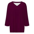 thumbnail image 2 of Hauts Rouges pour Femmes Hauts Unis Mode Décontractée Col en V Manches Trois-Quarts pour Sortir, 2 of 4
