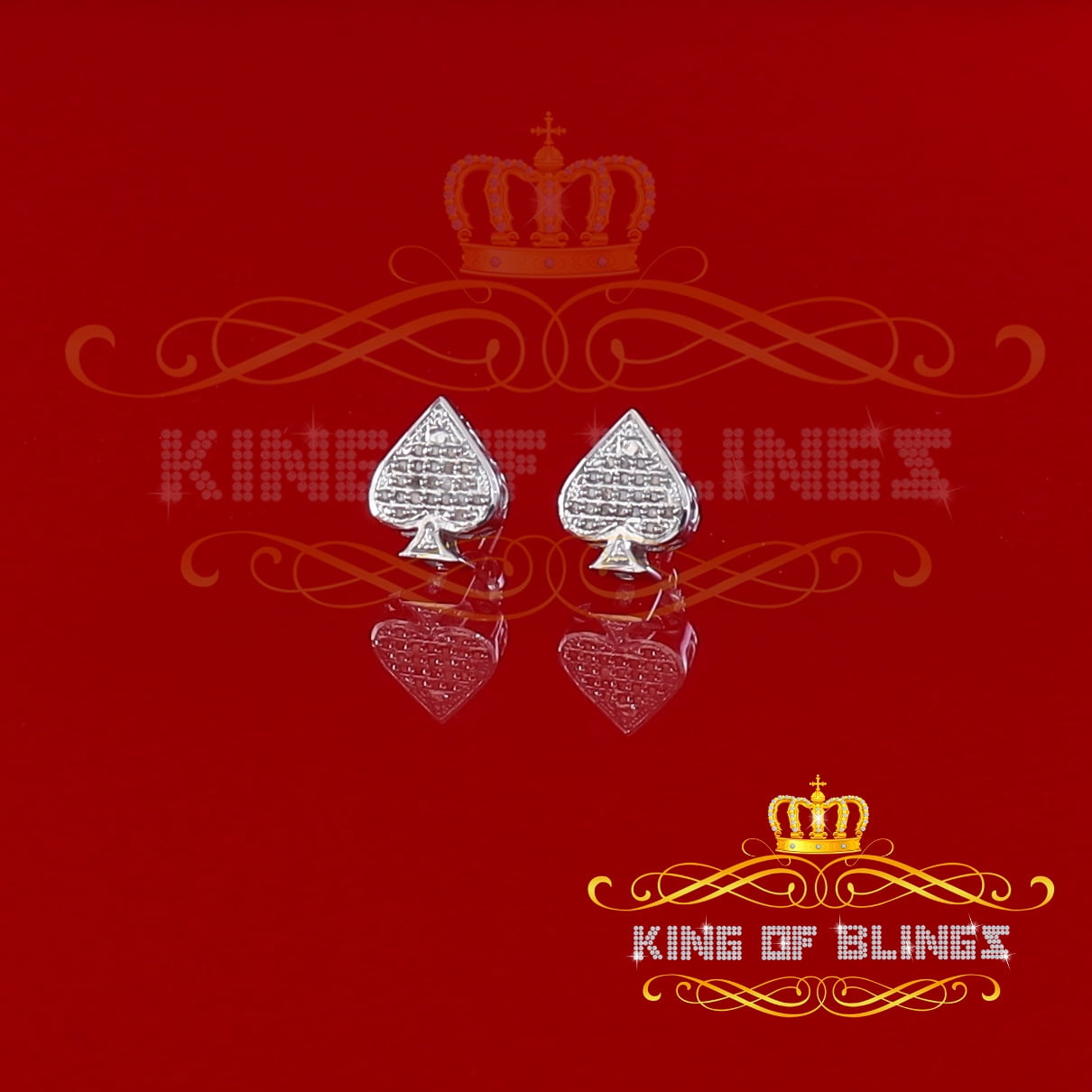 King of Bling's 925 Sterling Silver White 0.10ct Diamond For Women's / Men's Stud Heart Earring