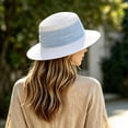 thumbnail image 2 of SGMVNU Fashion Sun Hats for Women, Wide Brim Retro Flat Top Panama Boater Straw Hats Vacation Beach Hat Packable, One Size, White, 2 of 8