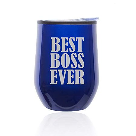 

Stemless Wine Tumbler Coffee Travel Mug Glass With Lid Best Boss Ever (Blue)