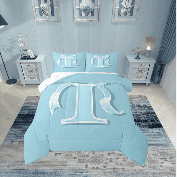 Erosebridal Monogrammed I Bedding Twin Comforter Set, Initial Letter Down Comforter, Blue Bow Reversible Comforters & Duvets, Super Cozy Bedroom Decor, 2 Pieces