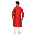 thumbnail image 3 of Celebration Season Mens Kurta Long Sleeve Silk Tunic Top with Pyjama Pants Set Maroon, 3 of 4