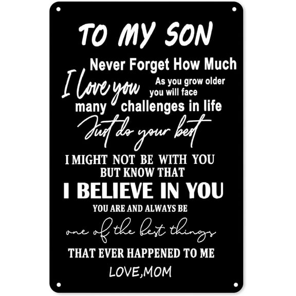 5.5x8 Inch To My Son Sign Gifts For Son From Mom, Son Gift Metal Sign Aluminum Healing Thoughts Wall Decor, Love Letter Poster Gift For Home Bedroom Bar Restaurant Cafe Club