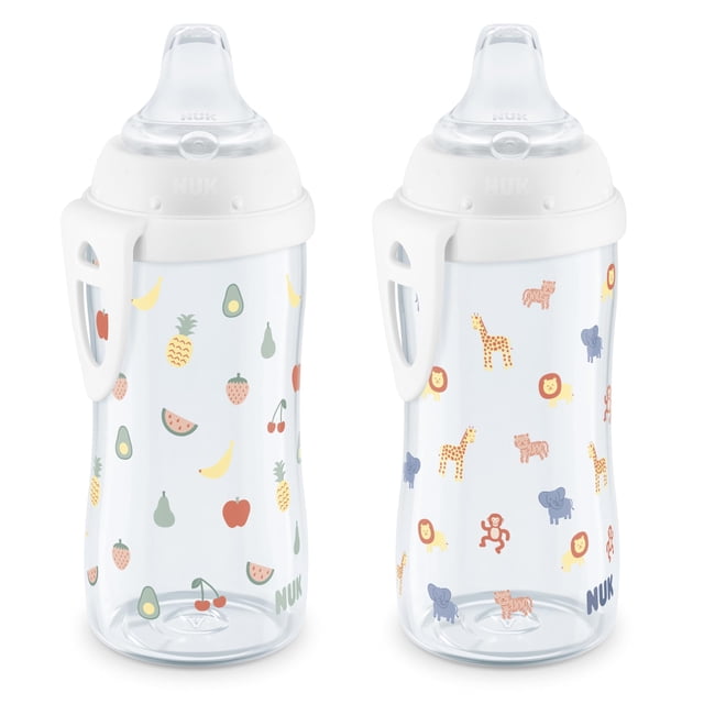 NUK Vaso Activo, Frutas Divertidas y Animales, Colección Exclusiva, 10 Oz, Paquete de 2 – Libre de BPA, Vaso de Transición a Prueba de Derrames