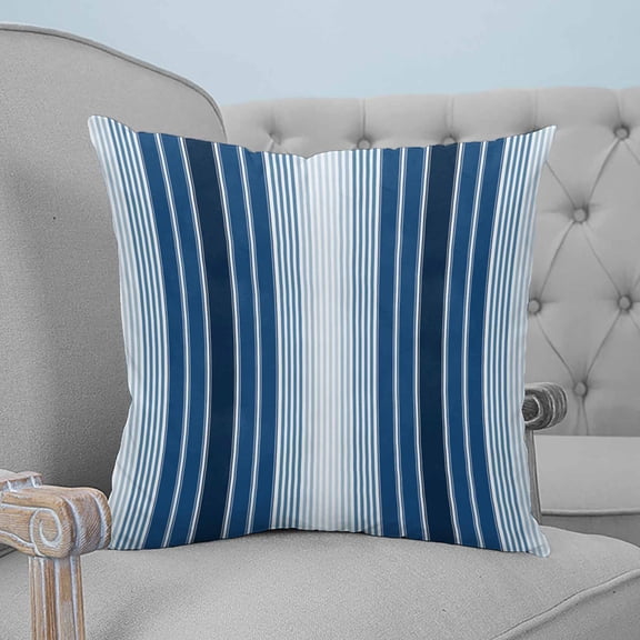 Navy Blue Ombre Stripe Throw Pillow Covers, Soft Pillowcases with Invisible Zipper, Farmhouse Simple Striped Decorative Square Pillow Cushion Covers for Living Room Couch Sofa Bed 16x16 Inches