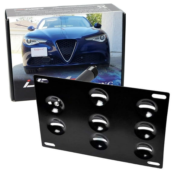 No Drill Front Bumper Tow Hook License Plate Mounting Bracket Adapter Kit For 2017-up Alfa Romeo Giulia (952)