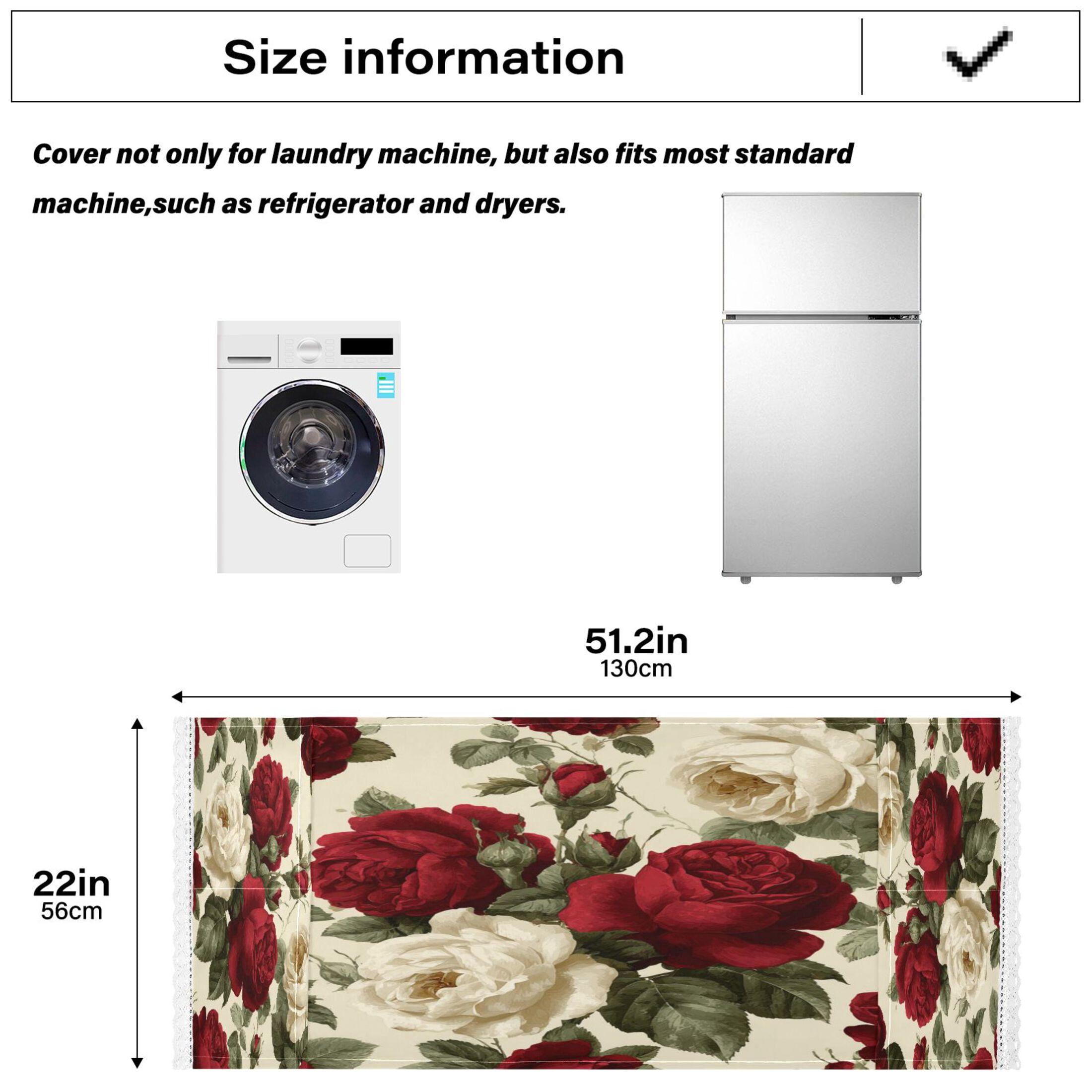 Dustproof Washing Machine Cloth Washer and Dryer Top Covers, Fridge Dust Cover, With Storage Bags Red and White Roses