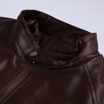 thumbnail image 4 of Herrnalise Men's Fashion Casual Leather Long Jacket Sleeve Lapel Pocket Zipper Fitted Top Coat Brown, 4 of 6
