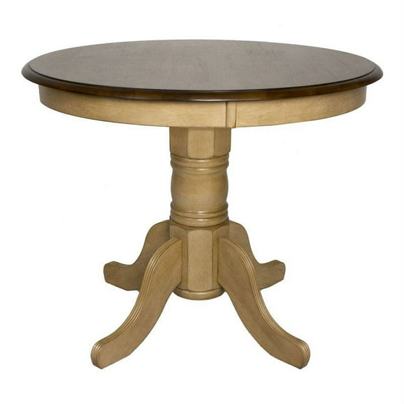 Sunset Trading Brook Round 36" Farmhouse Wood Pedestal Dining Table in Cream