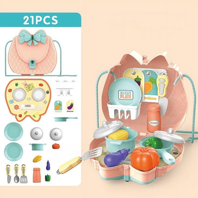 CNKOO Play House Toy Children‘s Simulation Backpack Combination Kitchen Tableware Makeup Set Medical Kit Film Themed Girl Gift New(Kitchen Tableware)