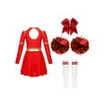 thumbnail image 4 of Aislor Kids Girls Cheerleading Uniform Long Sleeve Outfits Performance Dance Red B 12, 4 of 7