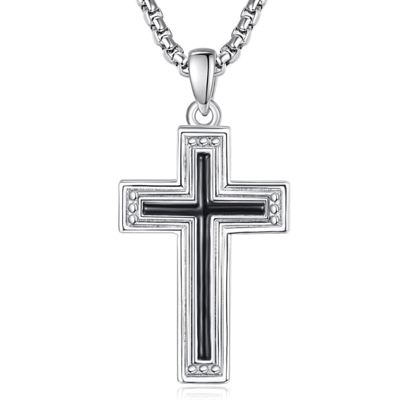 TANGPOET 925 Sterling Silver Vintage Black Enamel Cross Pendant Protection Faith Jewelry Gift for Men