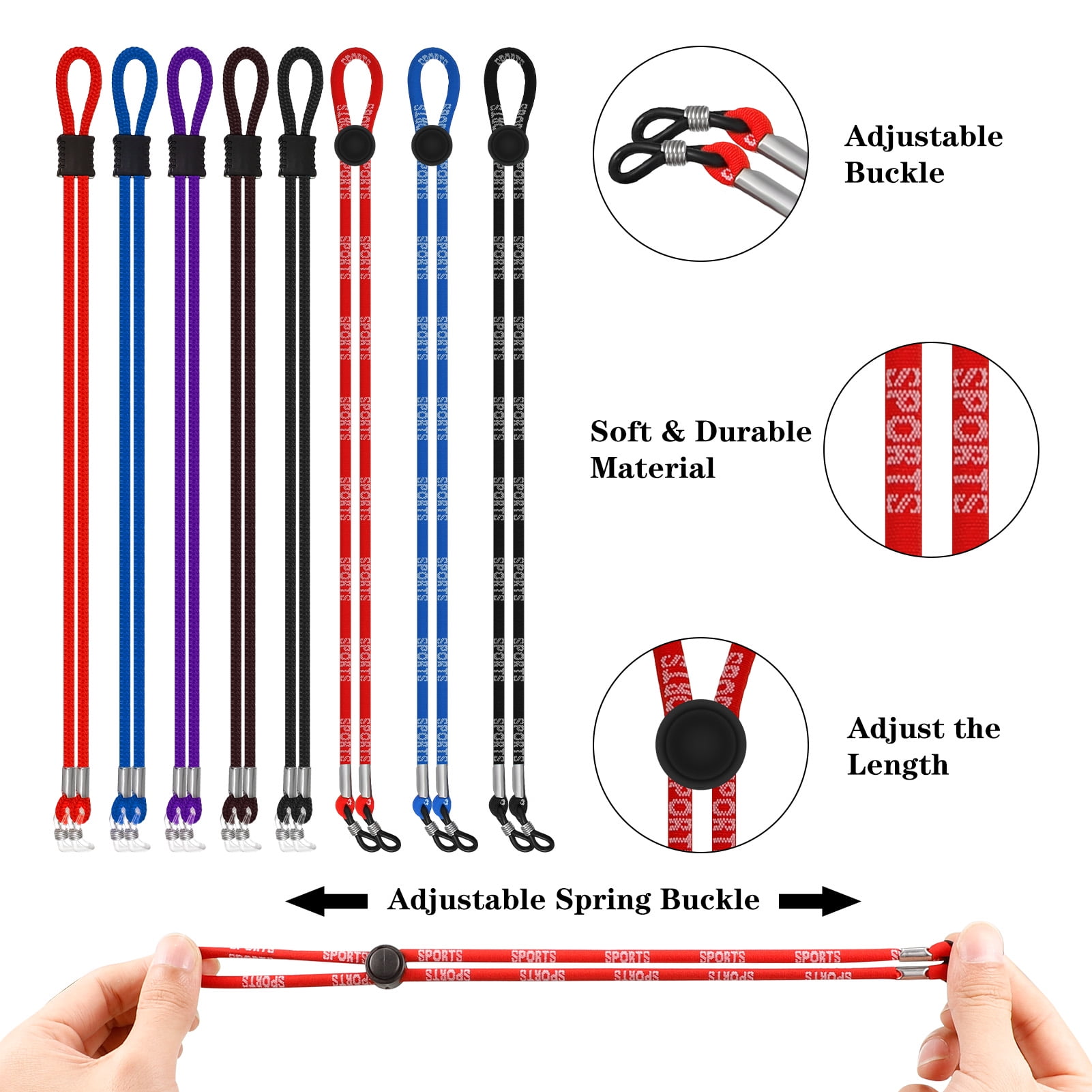 HEQUSIGNS 8Pcs Sport Eyeglasses String Straps, 26inch Adjustable Eye Glasses Lanyard, Non-Slip Chain Holder Around Neck, Eyeglasses Holders for Kids Men Women