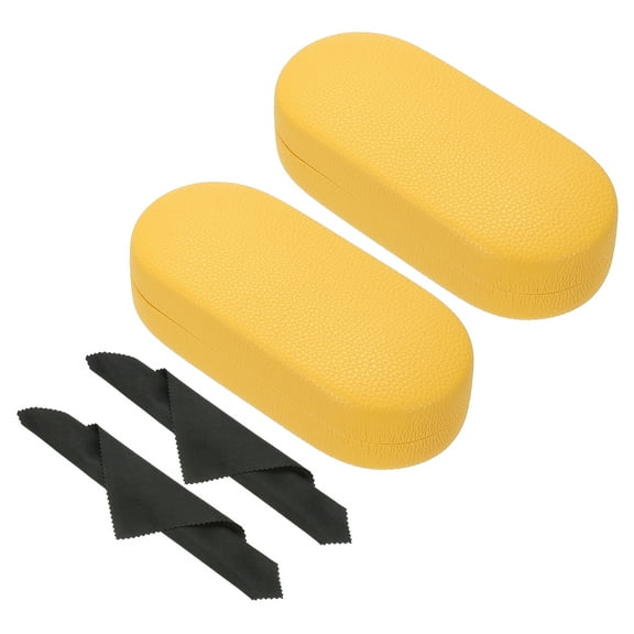 Uxcell Hard Shell Eyeglasses Case, 2 Pack PU Leather Large Glasses Case Litchi Grain Protective Sunglasses Organizer, Yellow
