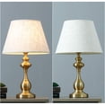 thumbnail image 4 of FSLiving Bedside Table Lamp with Beige Cloth Shade UL Button Switch Cord Slip UNO Fitter E26 Aeneous Iron Base Nightstand Desk Lamp Table Light Bulbs Not Included, 4 of 7