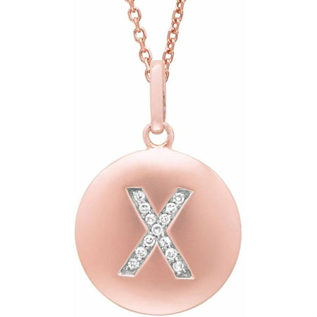 Diamond Accent Rose Gold-Plated Sterling Silver Round Initial X Disc Pendant