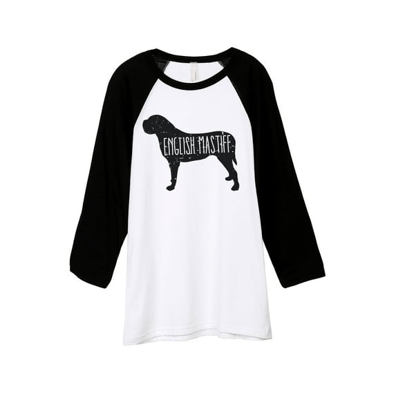Thread Tank English Mastiff Dog Silhouette Unisex 3/4 Sleeves Baseball Raglan White Black X-Large