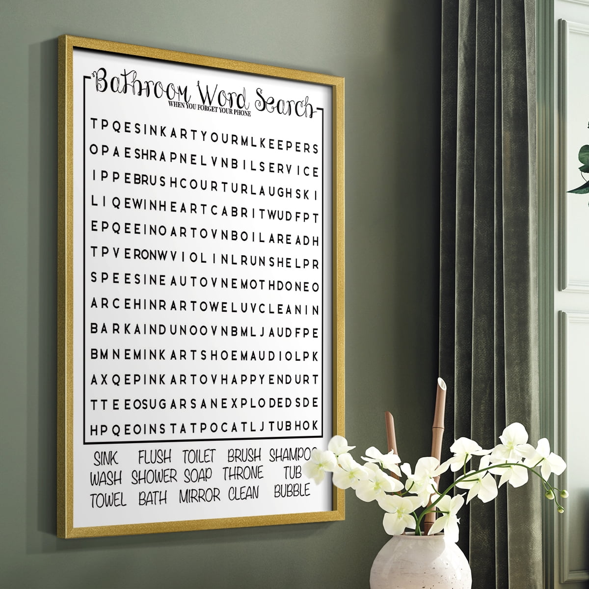 Bath Word Search in Paper Solid Wood 8 x 10 Framed Print