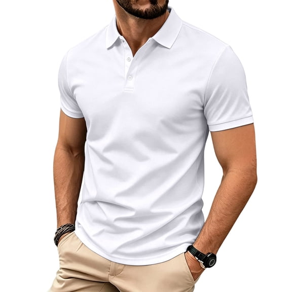 Fabrcox Quick Dry Men's Short Sleeve Polo Shirts Button Collared Work Shirts for Men Casual Outdoor Sports Breathable Golf Shirts for Men White L