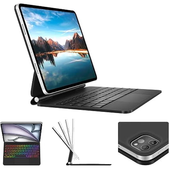 Magic Keyboard Case for iPad Pro 11" / iPad Air 11"/10.9", Magnetic Stand, Trackpad, 7‑Color Backlit,Black