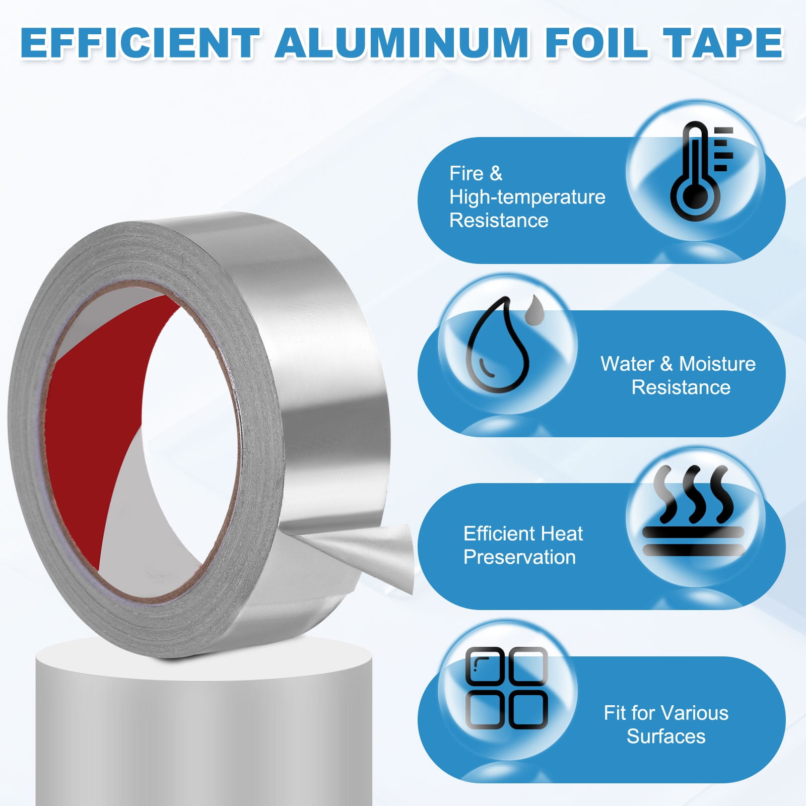 Uxcell 1 Pack Aluminum Foil Tape, 33 Ftx2inx2.4mil Heavy Duty HVAC Tape Metal Duct Tapes Heat Resistant Tape Insulation Tapes with Gloves for Air Ductwork, Dryer Vent, HVAC Sealing