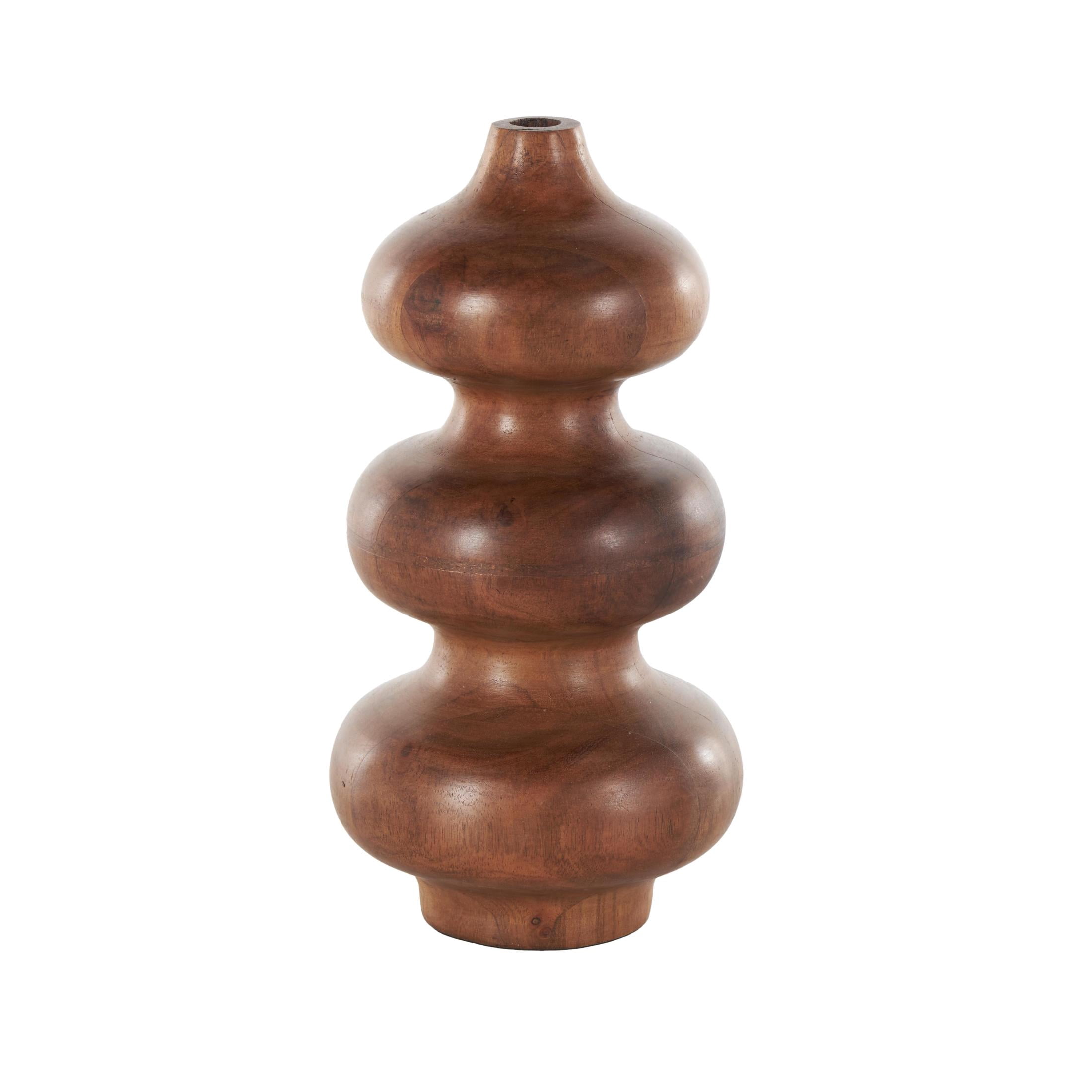 DecMode 11" Geometric Bubble Brown Wood Vase with Natural Wood Grains