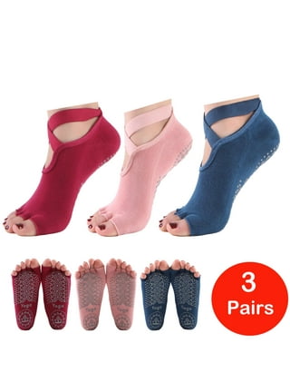Buy Pilates Ballet Socks for Women, Toeless Non Slip Skid Open Toe Gripper  Sock - Pure Barre, Dance (Black, Pink) at