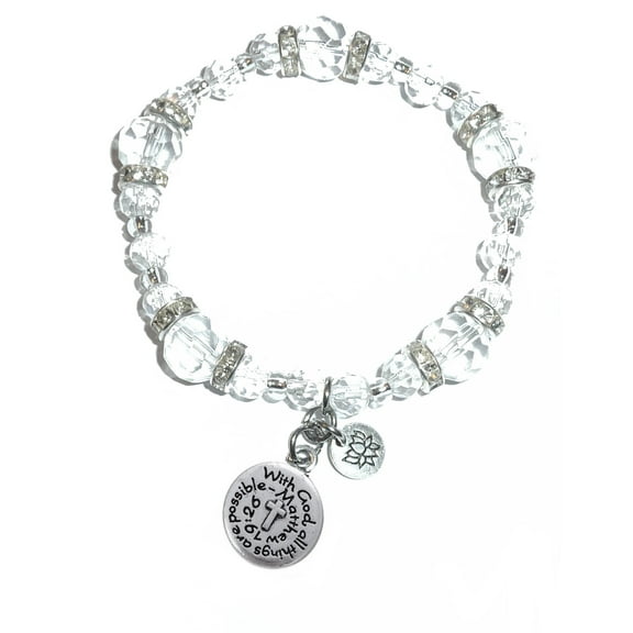 Hidden Hollow Beads - With God All Things Are Possible Charm Bracelet - Crystal Stretch