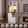 thumbnail image 5 of Timagebreze 71 Inch Farmhouse Pantry with LED Lighting & Electrical Outlet,Tall Kitchen Cabinet with Microwave Stand,White, 5 of 8