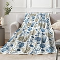 thumbnail image 3 of Coastal Ocean Beach Throw Blanket, Summer Blue Seashell Starfish Throw Blanket, Super Warm Cozy Microfiber Flannel Blanket for Couch Chair Sofa Bed Home Outdoor Beach Travel, 3 of 6