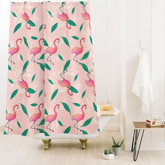 Society6 Cynthia Haller Pink Flamingo Tropical Pattern Shower Curtain 71" x 74"