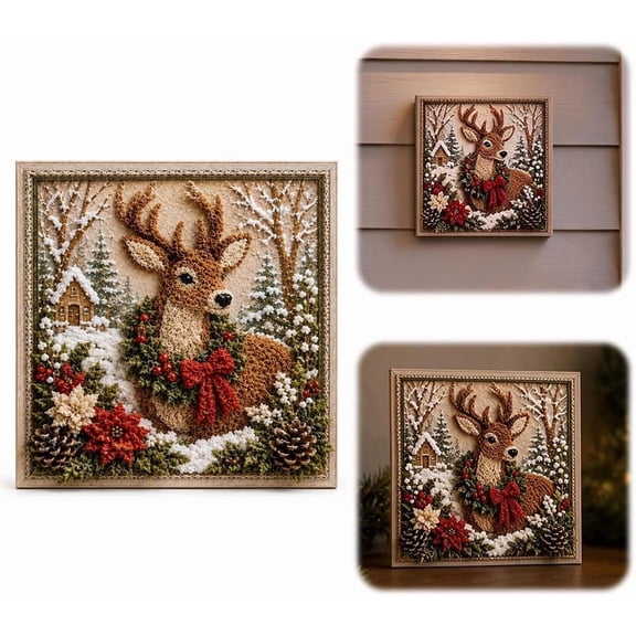 3D Christmas Fabric Poke Art Kit | Handmade Fabric Poke Art Kit with Pre-Cut Squares, Vintage Holiday Decor, DIY Christmas Craft Kit for Adults and Beginner(D)