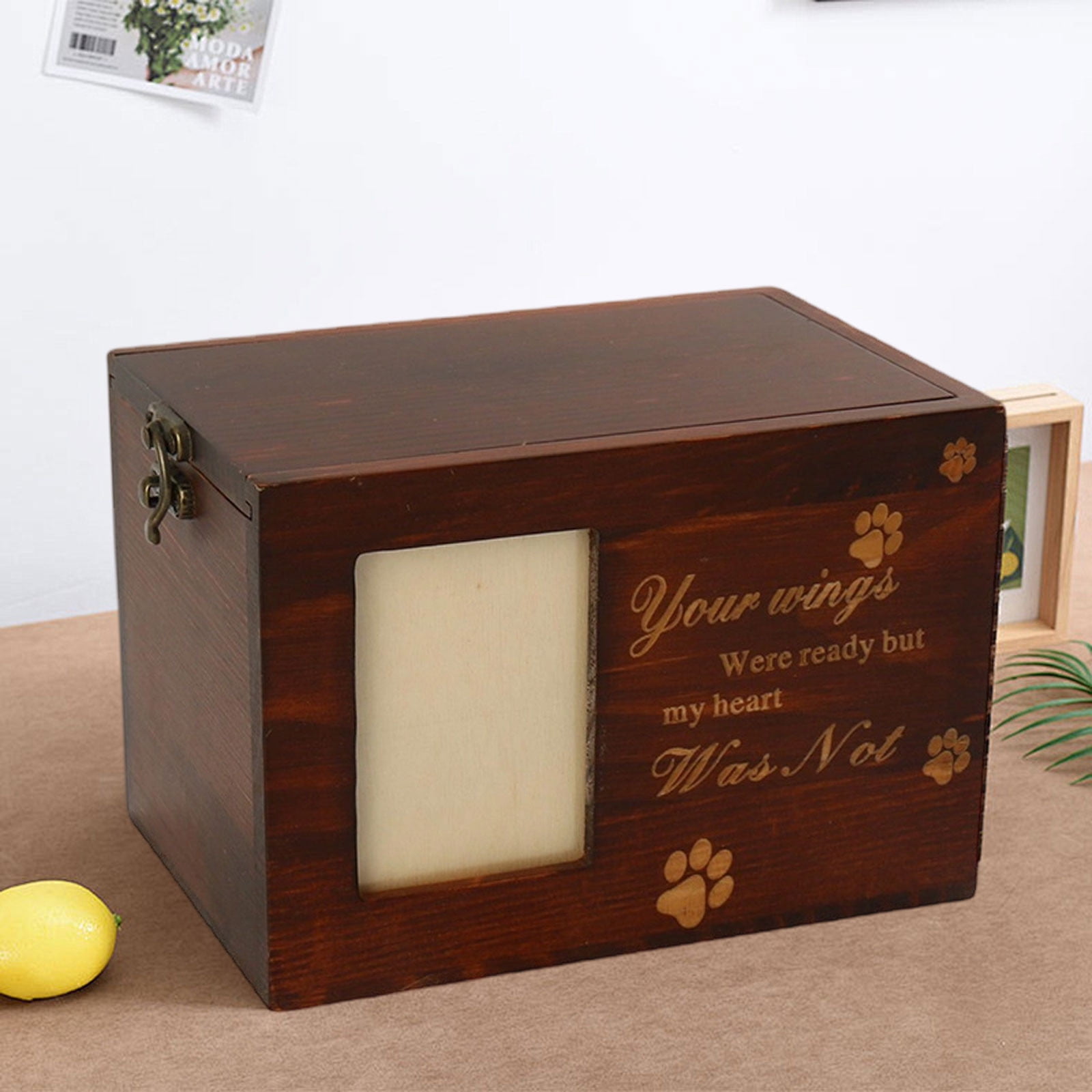 Wooden Pet Urn for Dog or Cat Ashes - Memorial Cremation Urn with Photo Frame, Keepsake Memory Box with Flannel Lining, Pet Sympathy Remembrance Gift