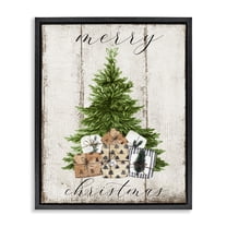 Stupell Industries Rustic Distressed Christmas Tree Holiday Painting Black Floater Framed Canvas Art Print Wall Art, 17 x 21