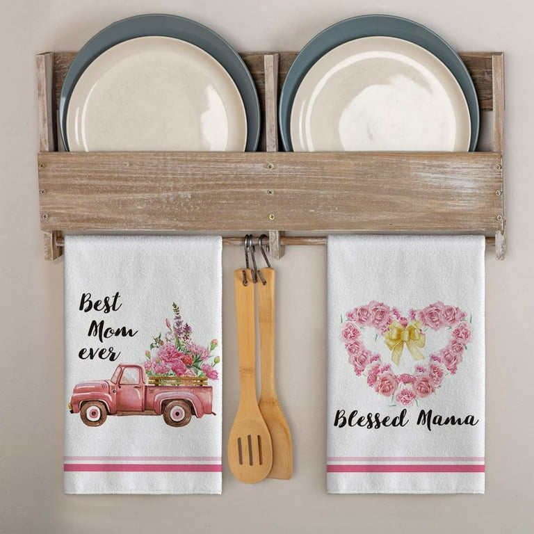 Best Mom Ever Blessed Mama Happy Mother's Day Home Kitchen Towels, 18 x 26  Inch Ultra Absorbent Coffee Tea Bar Hand Towels Bathroom Gift for Cooking