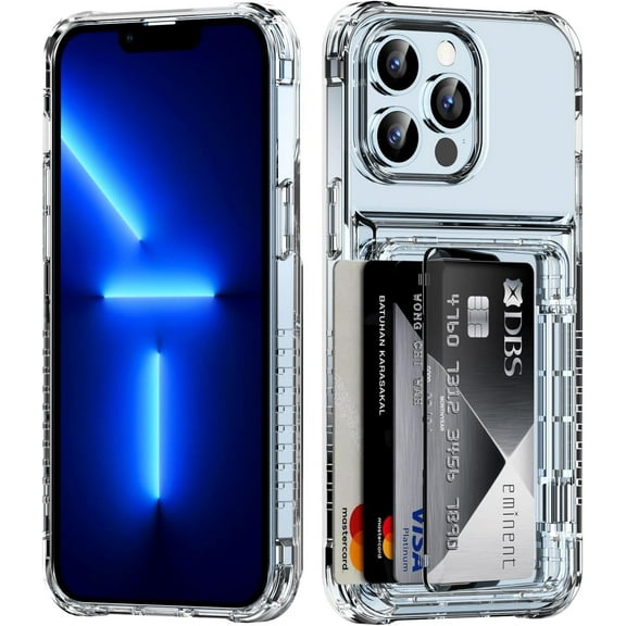 for iPhone 13 Pro Case Wallet Clear Protective Phone Case with Credit Card Holder Heavy Duty Protection Shockproof Anti-Scratch Anti-Yellow Cover for iPhone 13 Pro 6.1 inch Transparent