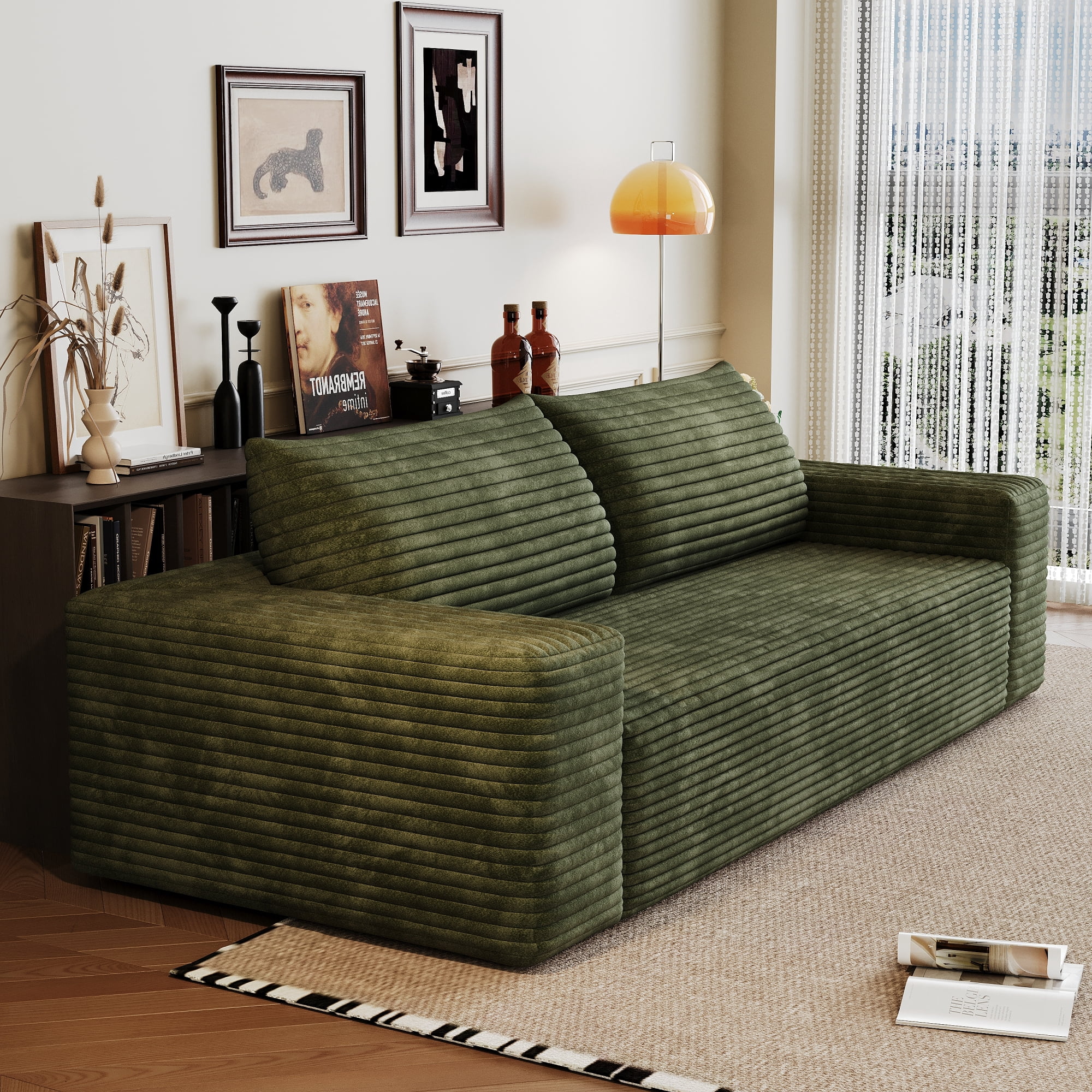 Leumius 71" Cloud Couch,3 Setaser Sofa with Deep Seat,Boneless Couch Sofa with 2 Pillows for Living Room,No Assembly Required,Green