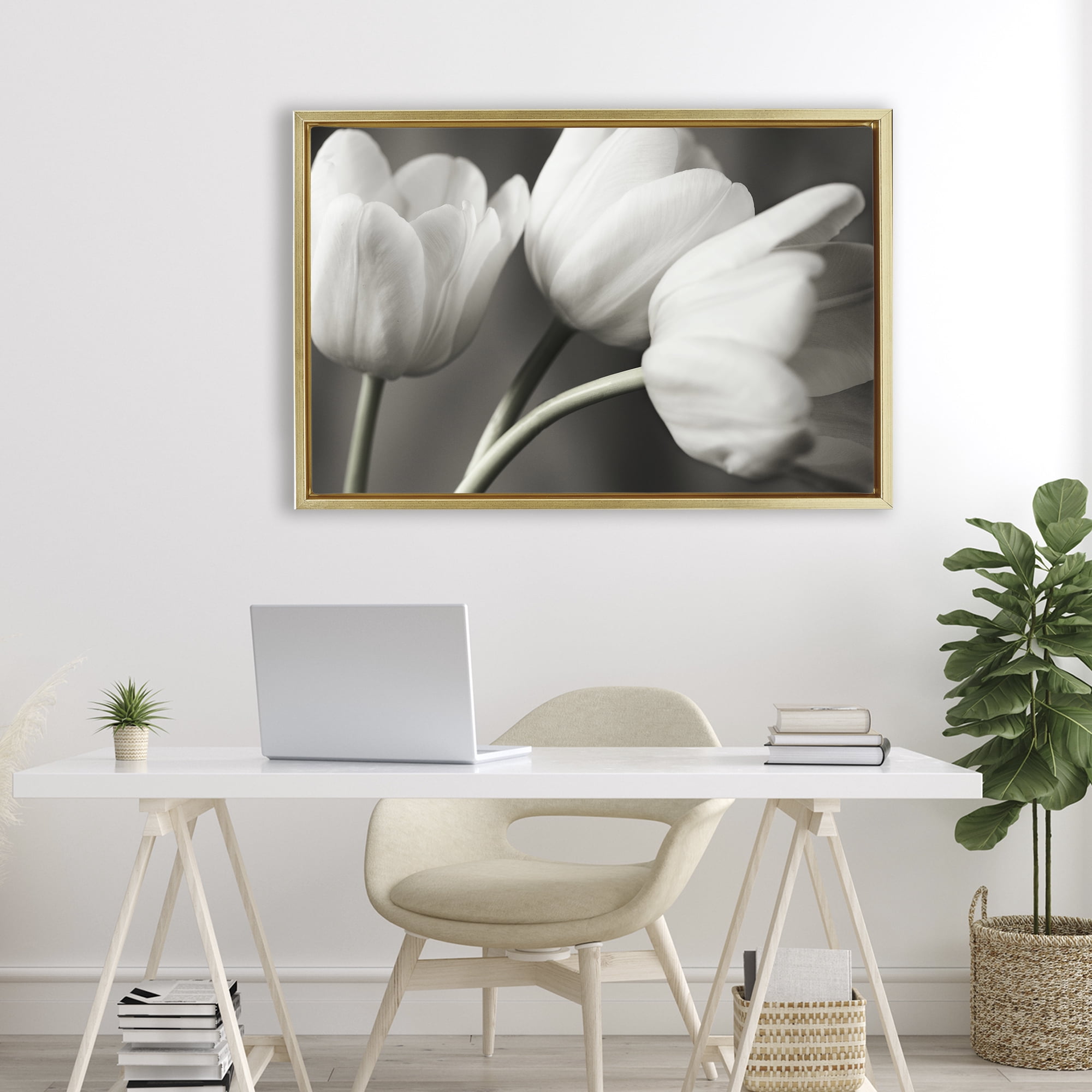 Stupell Industries Row Of Monochrome Tulips Gold Framed Floater Canvas Wall Art, design by Tom Quartermaine