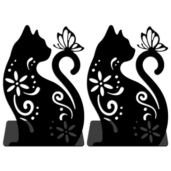 1set Non-Skid Iron Bookend Display Stands Adjustable Desktop Heavy Duty Metal Book Stopper for Shelves Cat Shape 90x120x180mm 2pcs/set