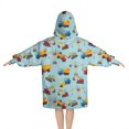 thumbnail image 2 of Cartoon Construction Vehicles Cranes Light Blue Pattern Blanket Hoodies for Kids 6-13YR Oversize Wearable Blanket Hoodies for Boys Girls Teens, 2 of 7