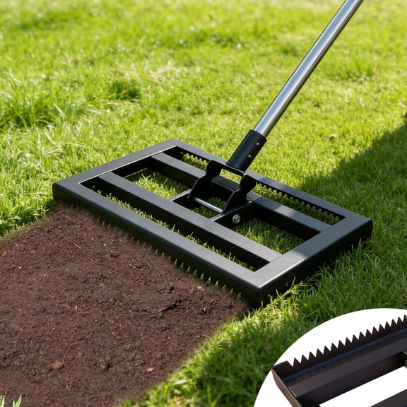 17 Inch Lawn Leveling Rake, Heavy Duty Iron Soil Leveler with Adjustable Handle for Yard, Garden & Golf Course