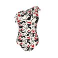 thumbnail image 4 of Yiaed Christmas Cat Print Women One Piece Swimsuits Tummy Control One Shoulder Bathing Suits Pattern Ruffle Swimwear-Large, 4 of 8