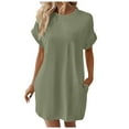 thumbnail image 1 of Vestido camiseta suave de manga corta holgado con bolsillos para mujer - Poliéster spandex, informal de verano - S-XXL, 1 of 7